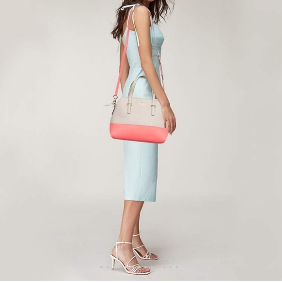 🍁🍂NWOT Kate Spade Beige/Neon Pink Leather Cedar Street Maise Satchel - Picture 1 of 6